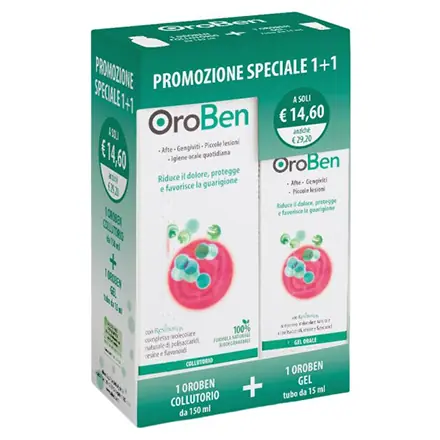 OroBen Collutorio Afte Gengiviti Piccole Lesioni Confezione Speciale con Oroben Gel OMAGGIO