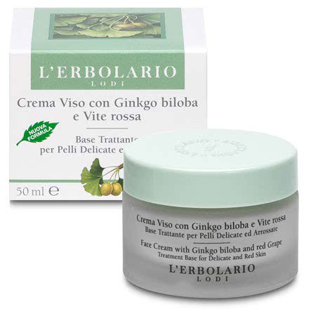 Crema Viso con Ginkgo biloba e Vite Rossa Base Trattante per Pelli Delicate ed Arrossate