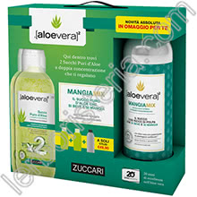 Aloevera2 2x Succo Puro d'Aloe Vera Doppia Concentrazione + MangiaMix Succo e Polpa in OMAGGIO
