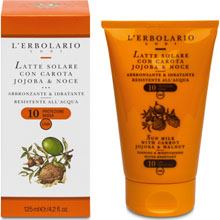 Latte Solare per Pelli Delicate con Carota, Jojoba, mallo di Noce SPF 10 Protezione Bassa