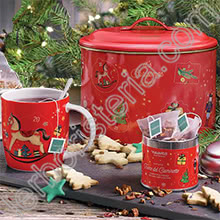 Biscottiera di Natale con Tazza e Barattolino con Infuso Fuoco del Caminetto FiltroScrigno