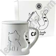 Cat Handy Mug Tazza con Coperchio e Cucchiaino